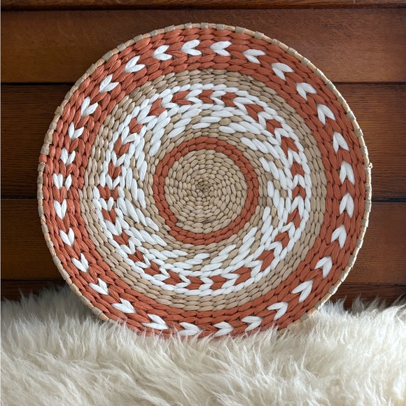 Other - Handwoven Decorative Basket in Orange, White, and Tan